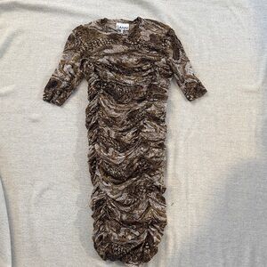 Ganni Textured Brown Long Sleeve Dress